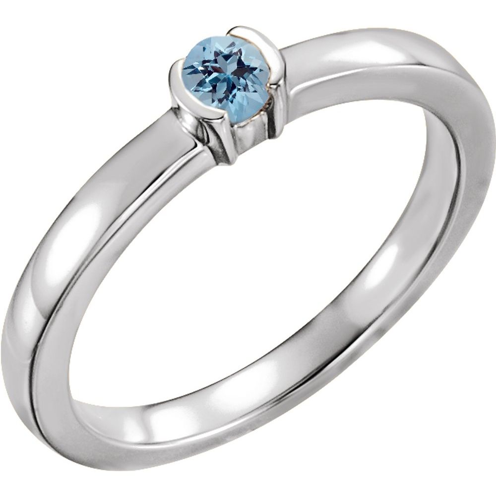 Sterling Silver Natural Blue Zircon Family Stackable Ring