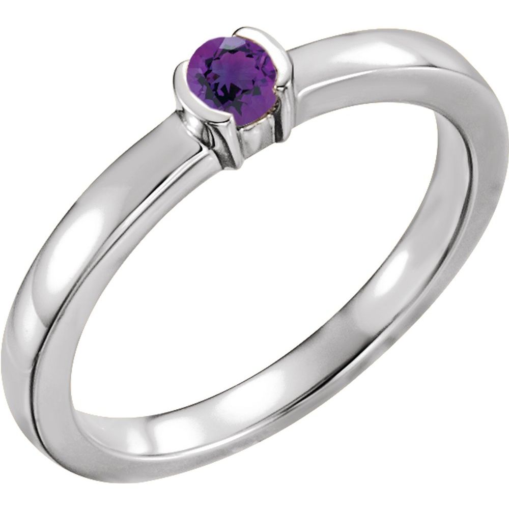 Sterling Silver Natural Amethyst Family Stackable Ring