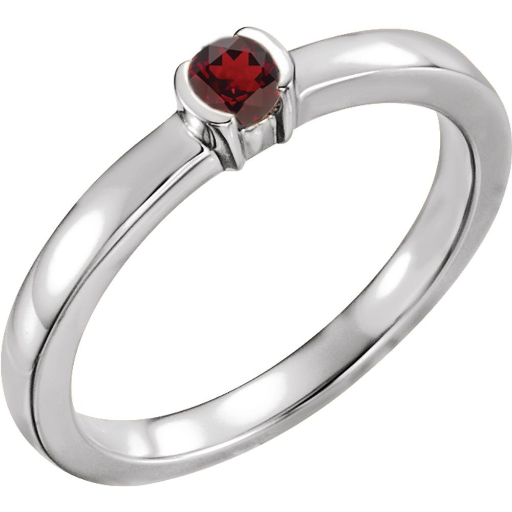 Sterling Silver Natural Mozambique Garnet Family Stackable Ring