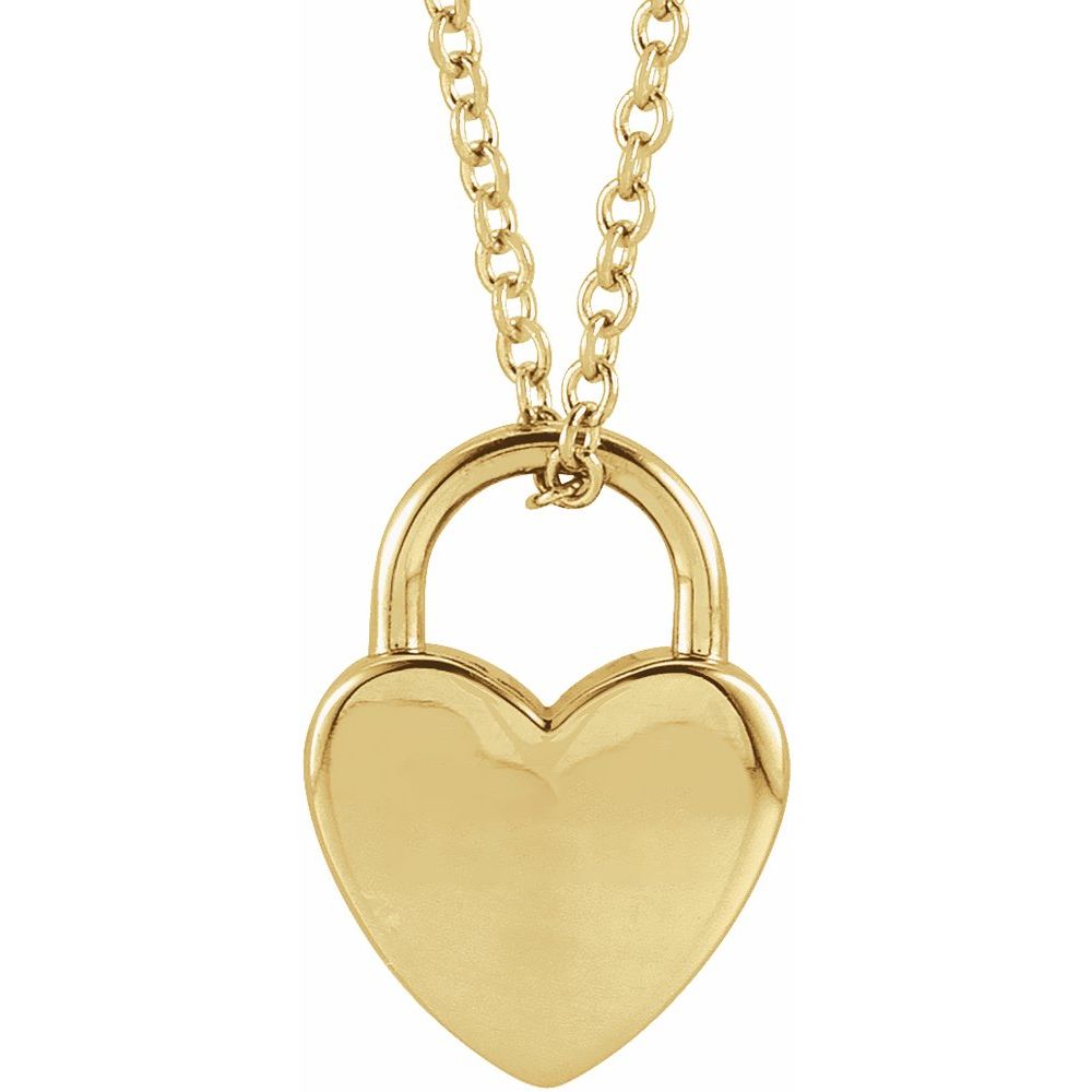 14K Yellow Engravable Heart Lock 16-18" Necklace