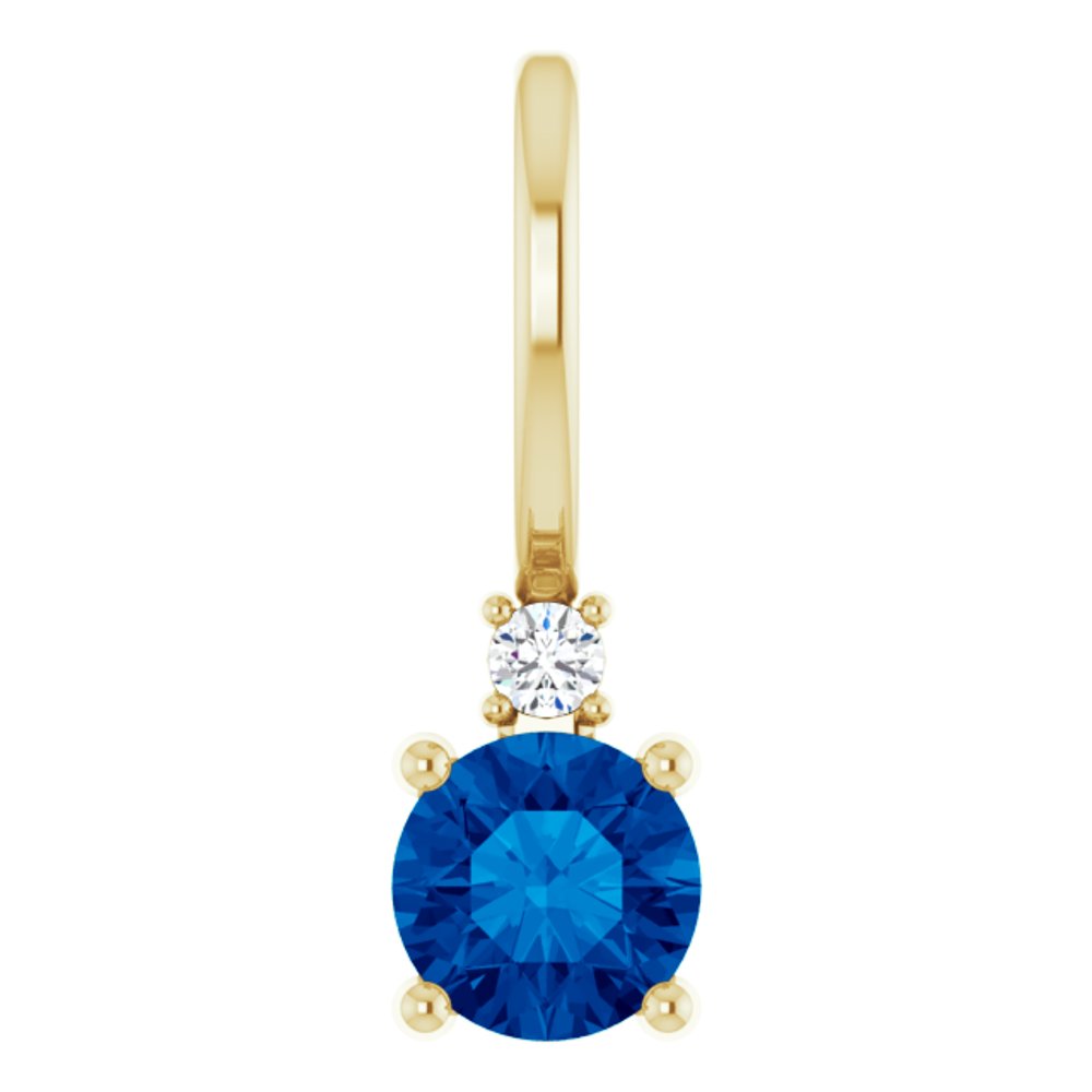 14K Yellow Lab-Grown Blue Sapphire & .015 CT Natural Diamond Charm/Pendant