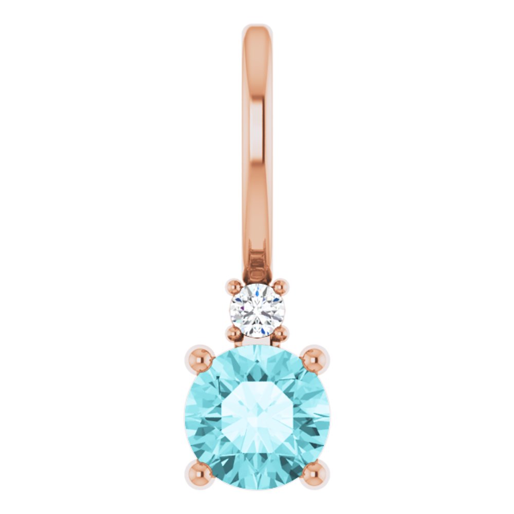 14K Rose Natural Blue Zircon & .015 CT Natural Diamond Charm/Pendant