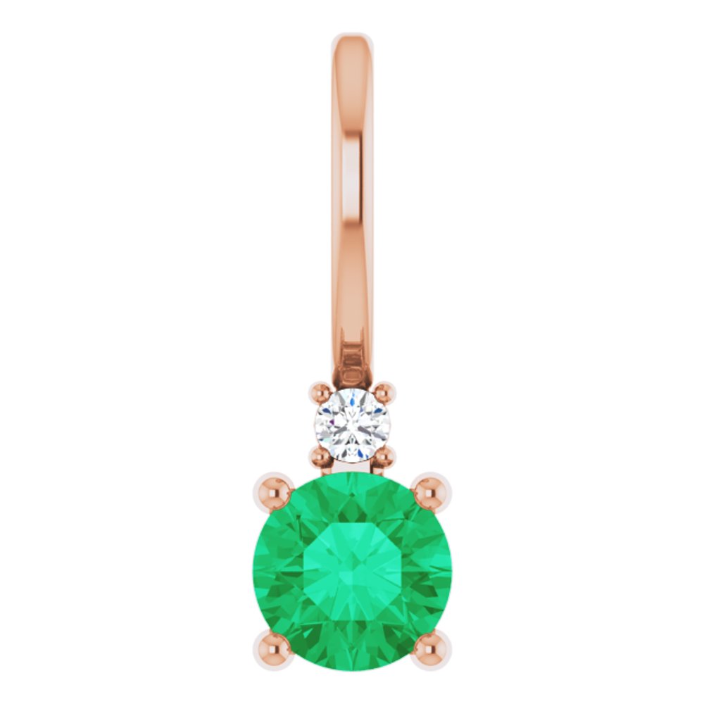 14K Rose Lab-Grown Emerald & .015 CT Natural Diamond Charm/Pendant