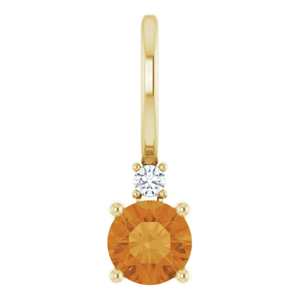 14K Yellow Natural Citrine & .015 CT Natural Diamond Charm/Pendant