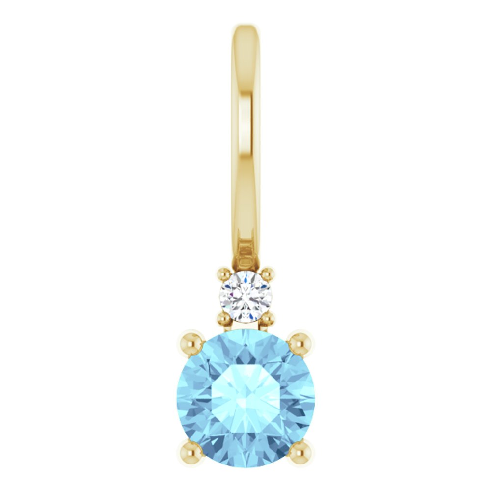 14K Yellow Natural Aquamarine & .015 CT Natural Diamond Charm/Pendant