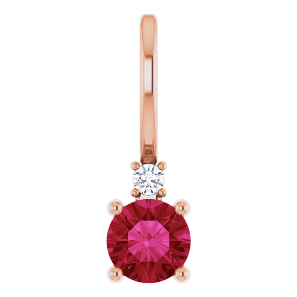 14K Rose Natural Ruby & .015 CT Natural Diamond Charm/Pendant