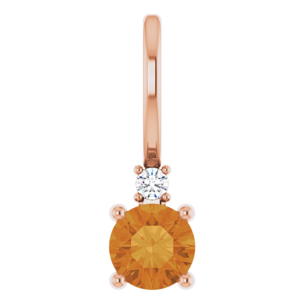 14K Rose Natural Citrine & .015 CT Natural Diamond Charm/Pendant