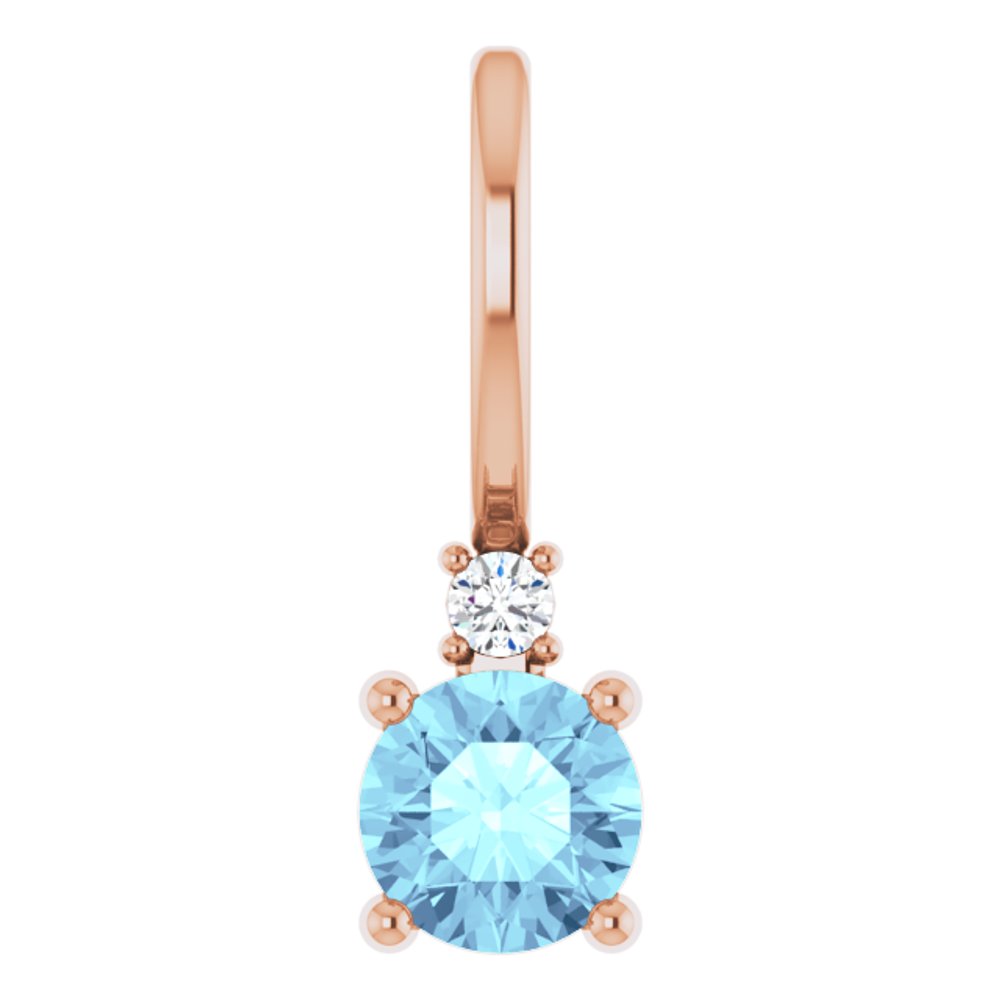 14K Rose Natural Aquamarine & .015 CT Natural Diamond Charm/Pendant