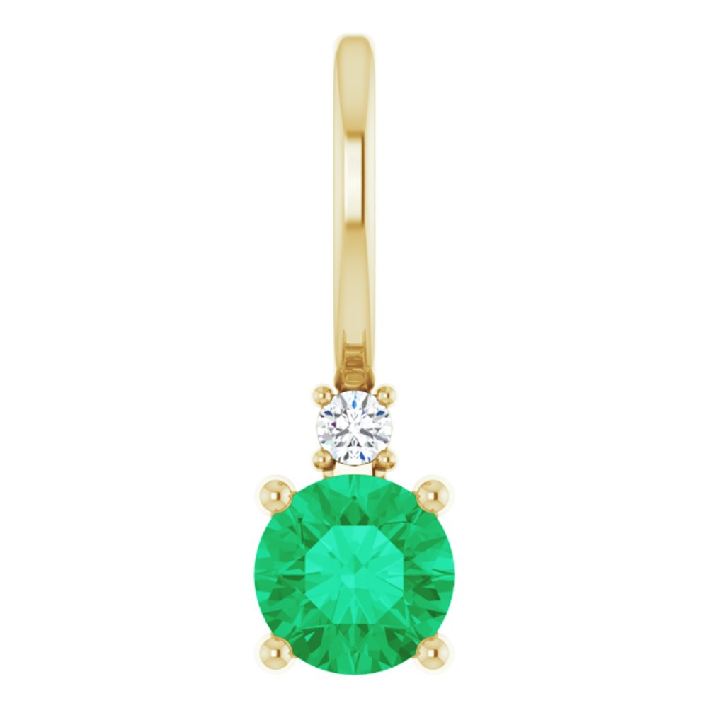 14K Yellow Natural Emerald & .015 CT Natural Diamond Charm/Pendant