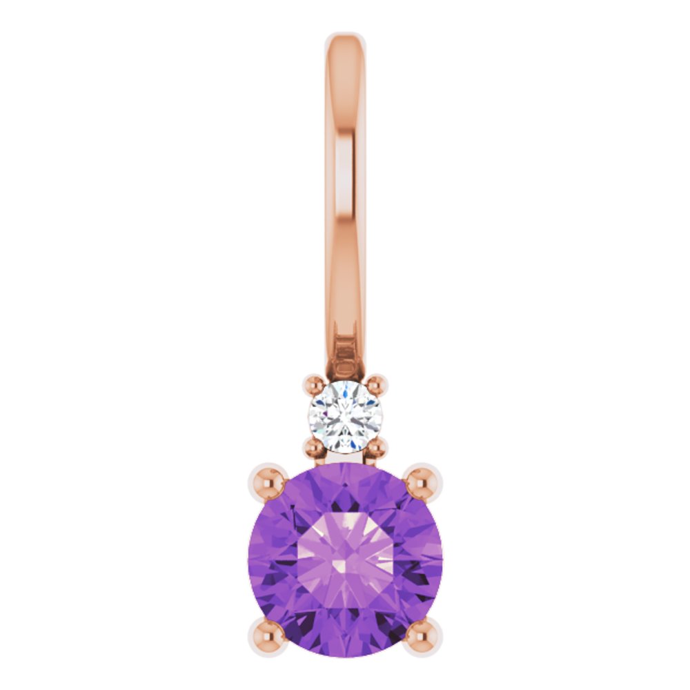 14K Rose Natural Amethyst & .015 CT Natural Diamond Charm/Pendant