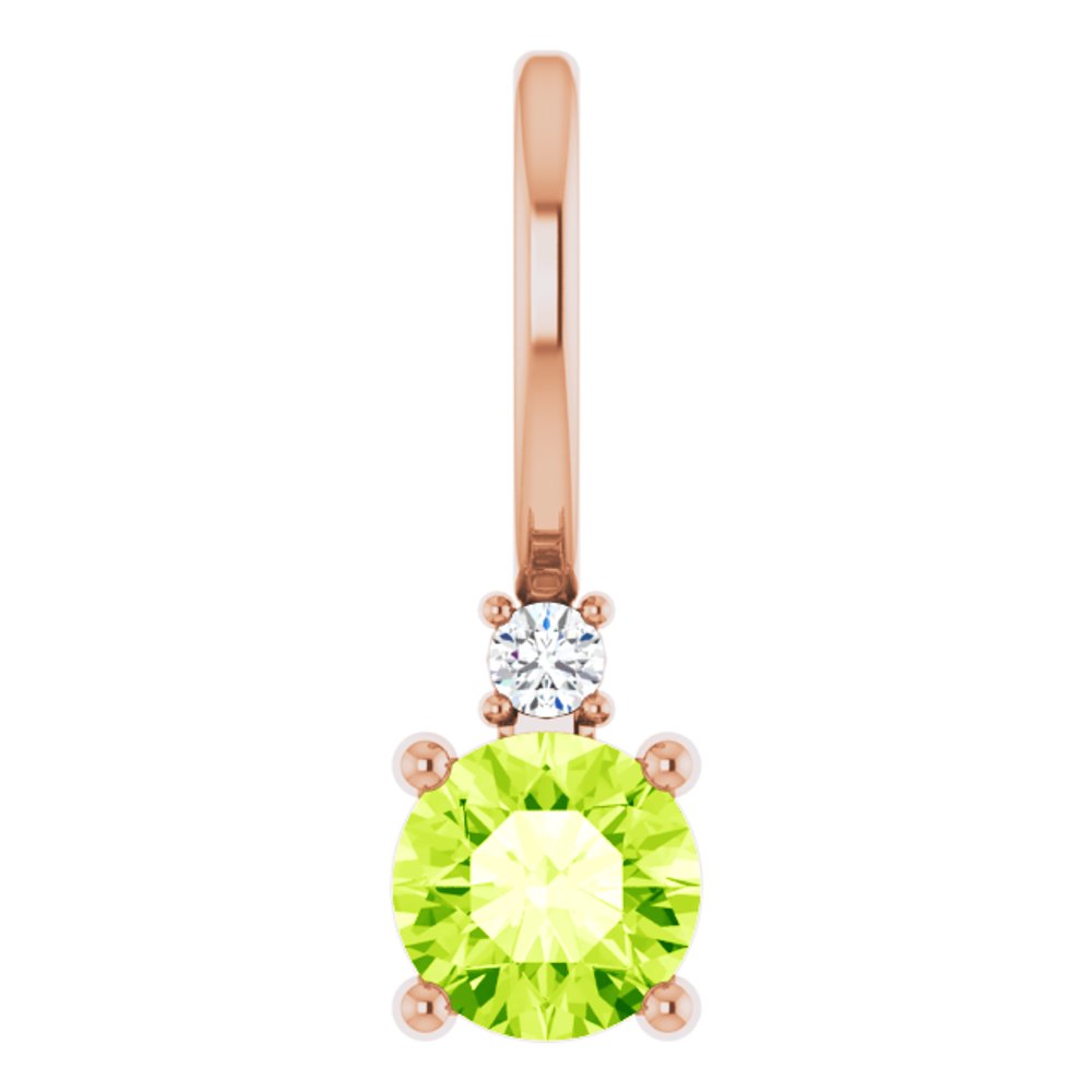 14K Rose Natural Peridot & .015 CT Natural Diamond Charm/Pendant