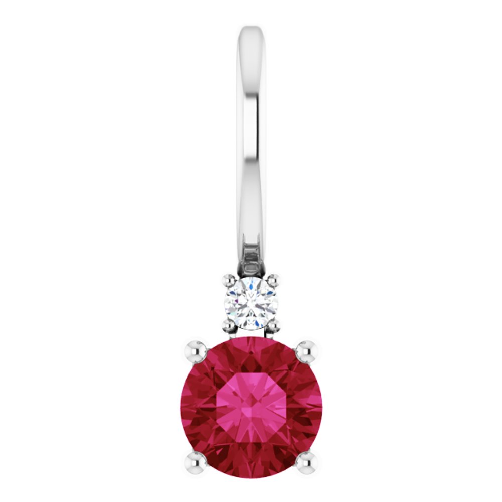 14K White Natural Ruby & .015 CT Natural Diamond Charm/Pendant