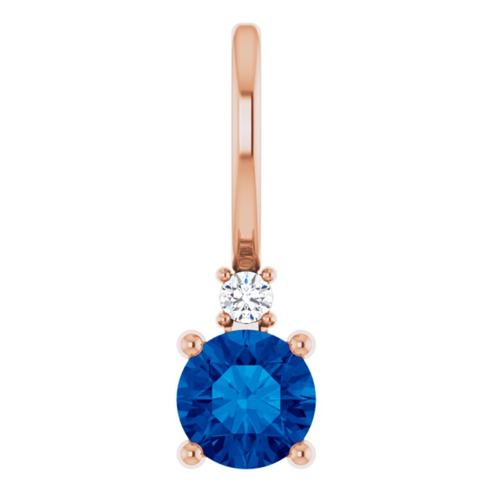 14K Rose Lab-Grown Blue Sapphire & .015 CT Natural Diamond Charm/Pendant