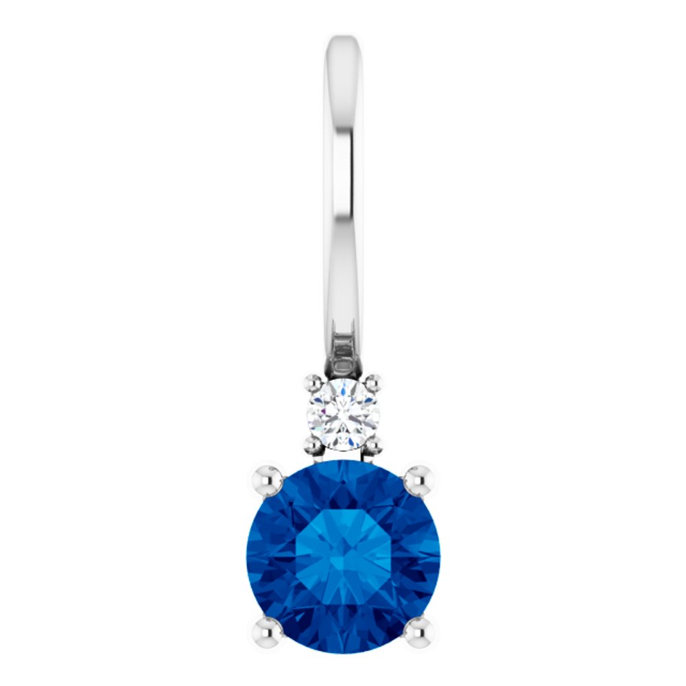 14K White Lab-Grown Blue Sapphire & .015 CT Natural Diamond Charm/Pendant