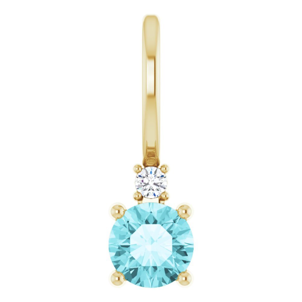 14K Yellow Natural Blue Zircon & .015 CT Natural Diamond Charm/Pendant