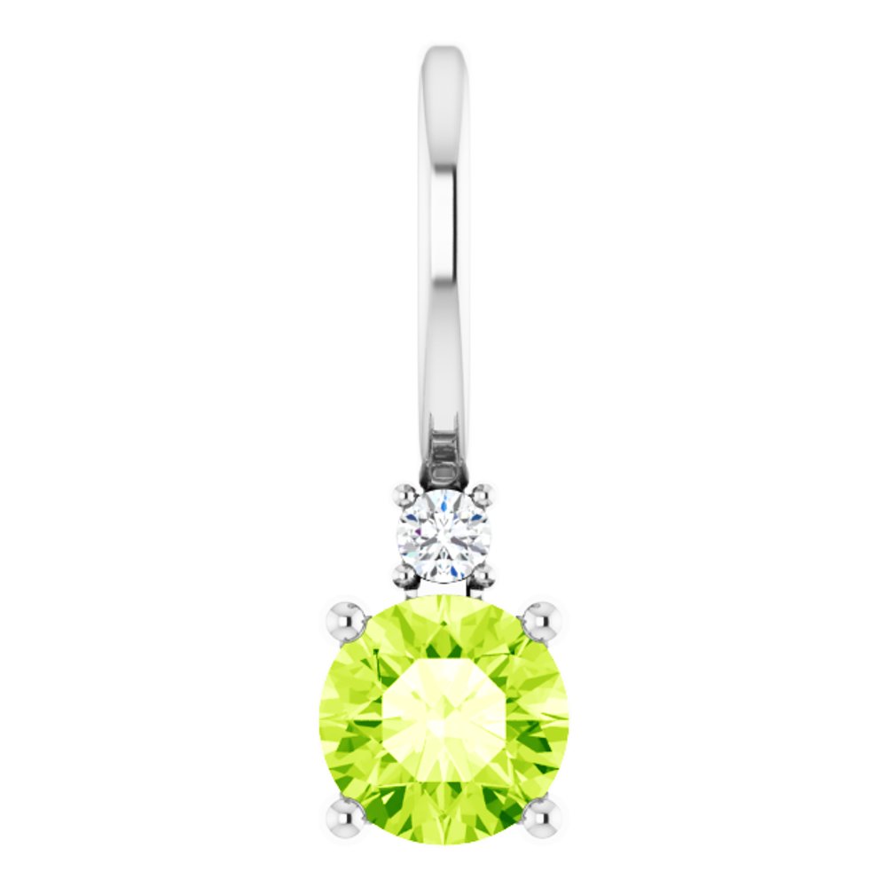 14K White Natural Peridot & .015 CT Natural Diamond Charm/Pendant