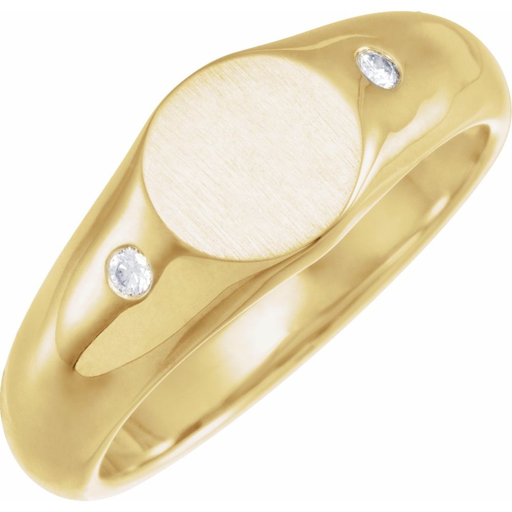 14K Yellow gold .06 CTW Natural Diamond 8.6 mm Round Signet Ring #color_14K Yellow Gold