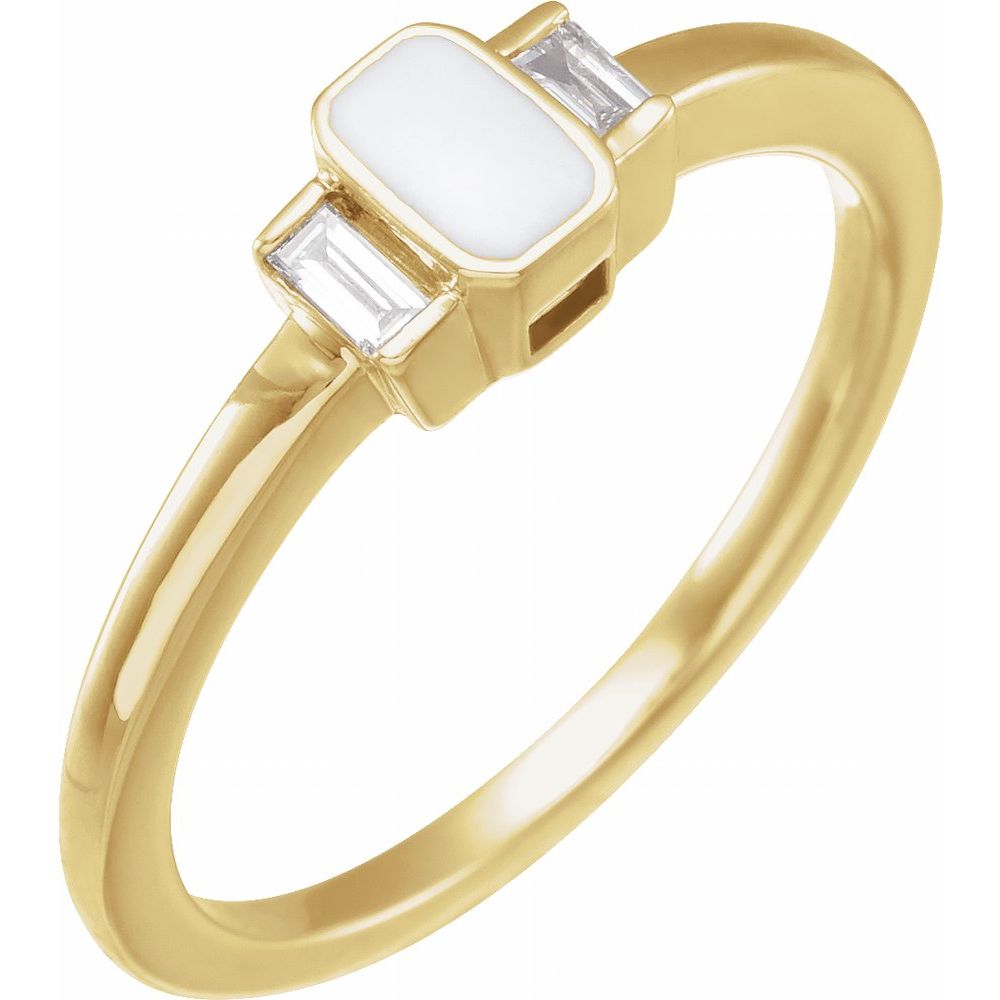 14K Yellow .08 CTW Natural Diamond & White Enamel Ring