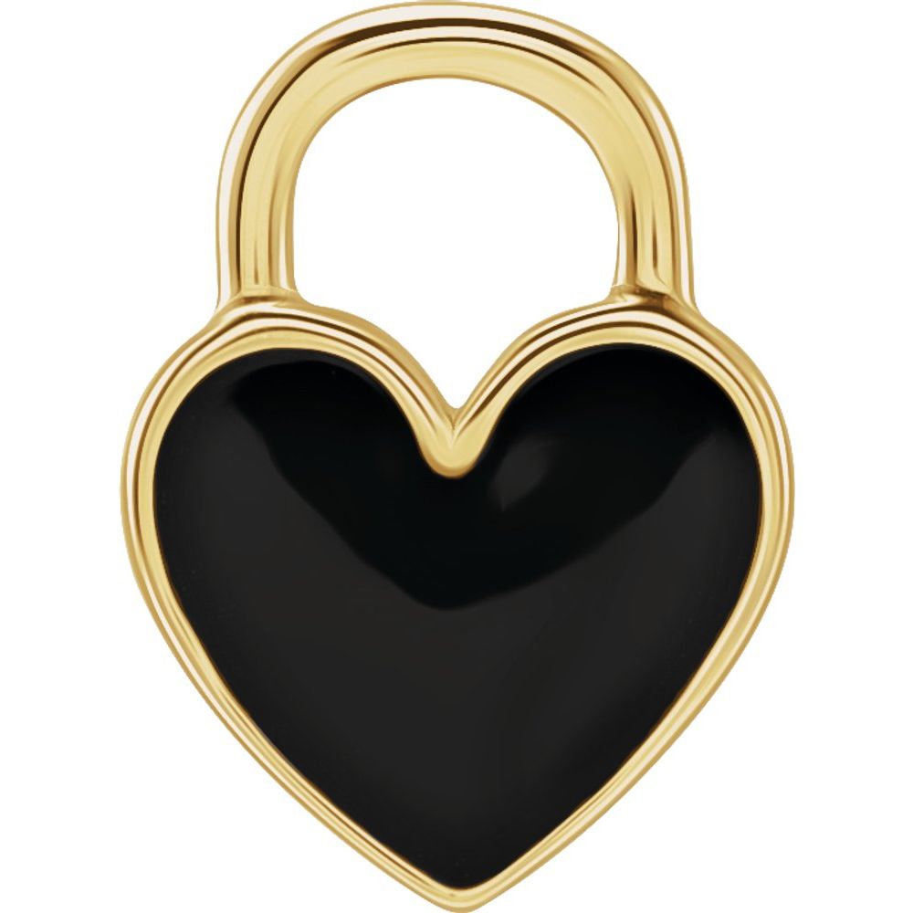 14K Yellow Black Enameled Heart Charm/Pendant