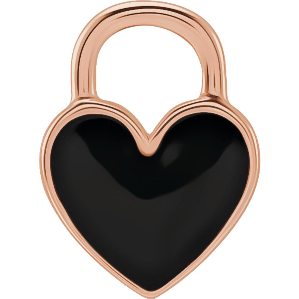 14K Rose Black Enameled Heart Charm/Pendant