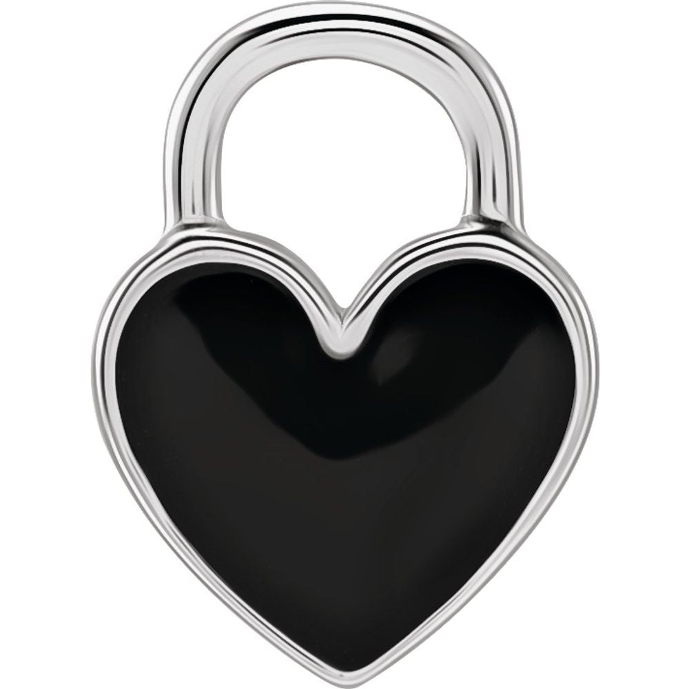 14K White Black Enameled Heart Charm/Pendant