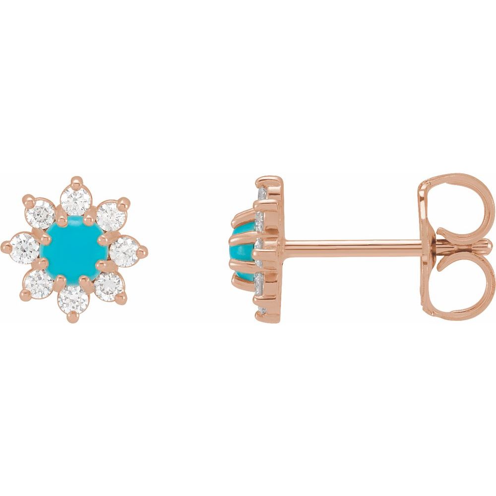 14K Rose Natural Turquoise & 1/8 CTW Natural Diamond Flower Earrings