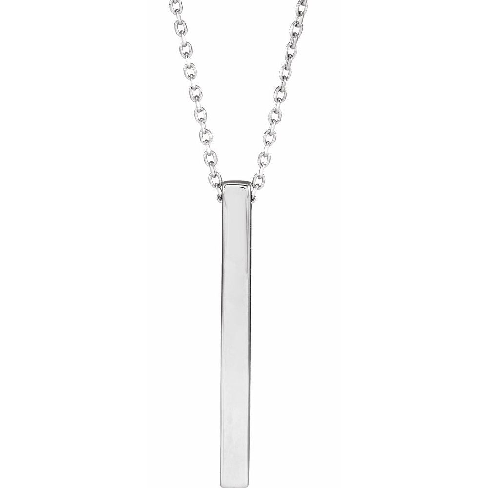 Platinum 25x2.6 mm Engravable Four-Sided Vertical Bar 16-18" Necklace