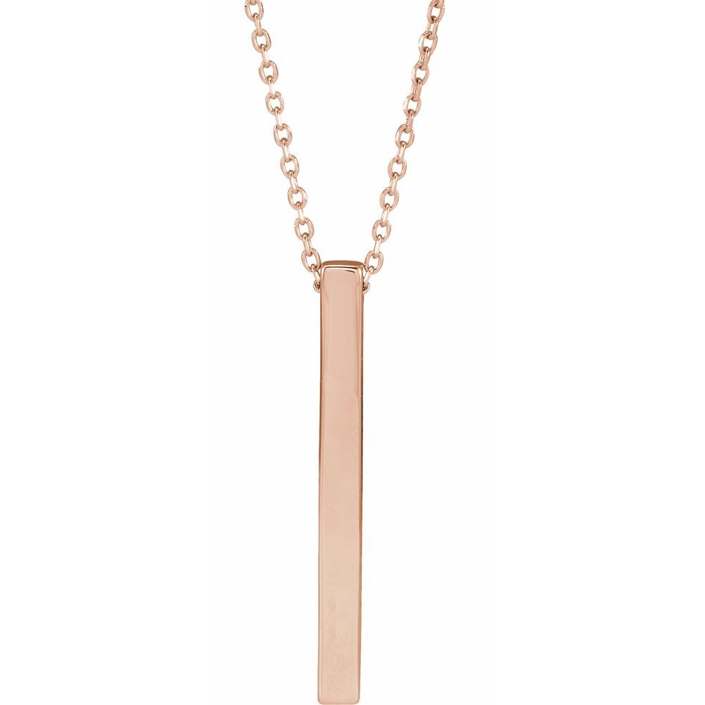 14K Rose 25x2.6 mm Engravable Four-Sided Vertical Bar 16-18" Necklace