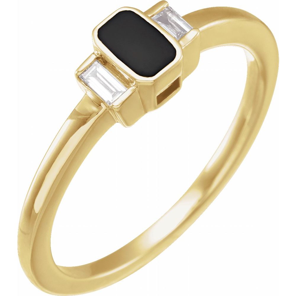 14K Yellow .08 CTW Natural Diamond & Black Enamel Ring