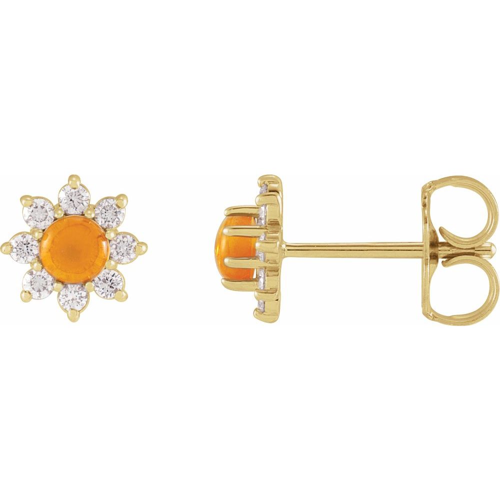 14K Yellow Natural Citrine & 1/8 CTW Natural Diamond Flower Earrings