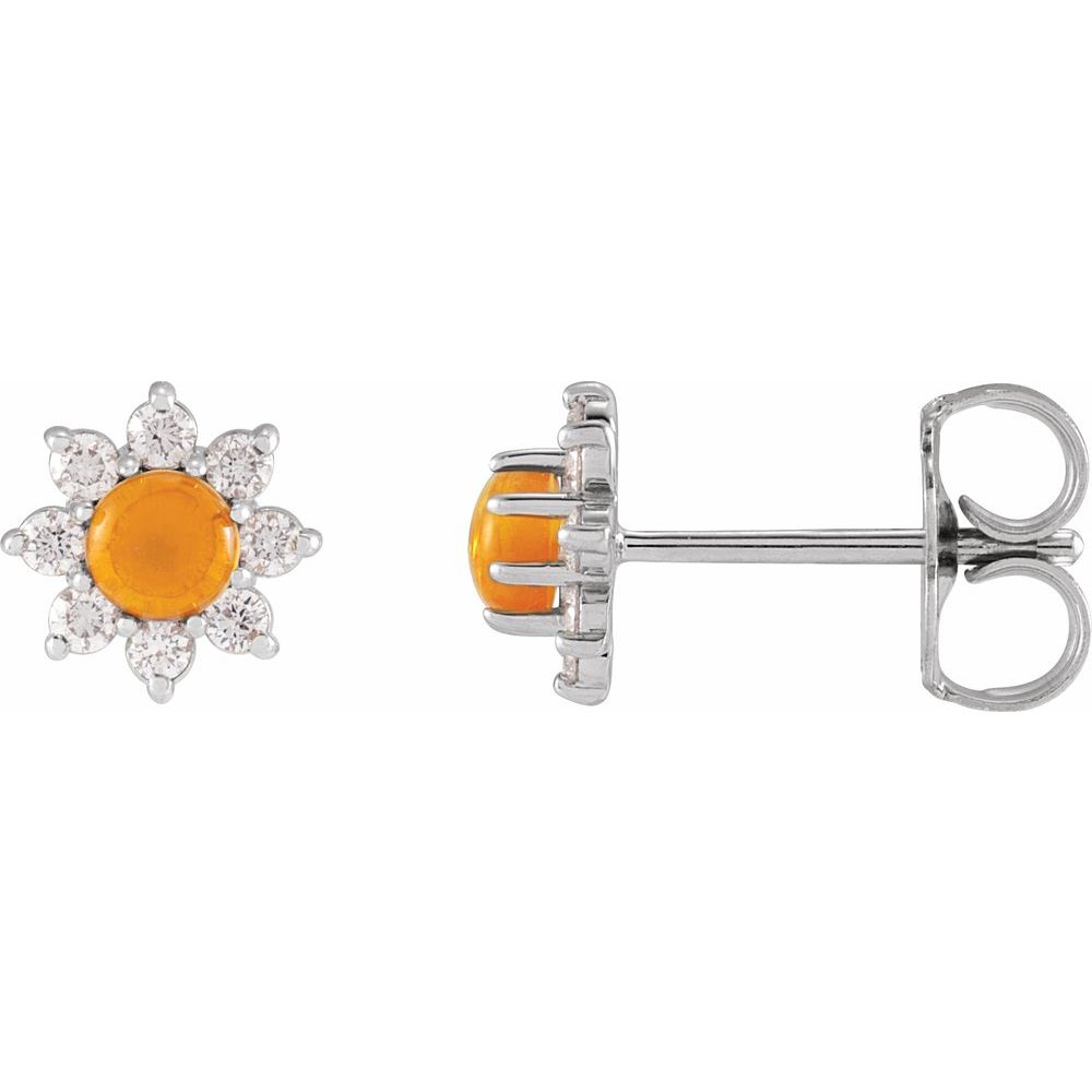 Platinum Natural Citrine & 1/8 CTW Natural Diamond Flower Earrings