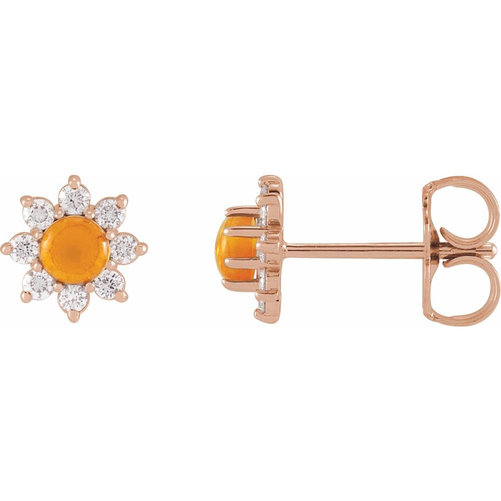 14K Rose Natural Citrine & 1/8 CTW Natural Diamond Flower Earrings