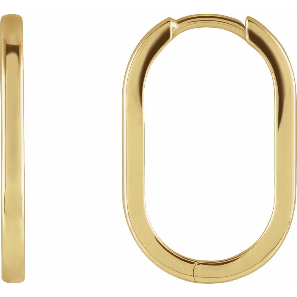 14K Yellow 20 mm Elongated Oval Huggie Hoop Earrings