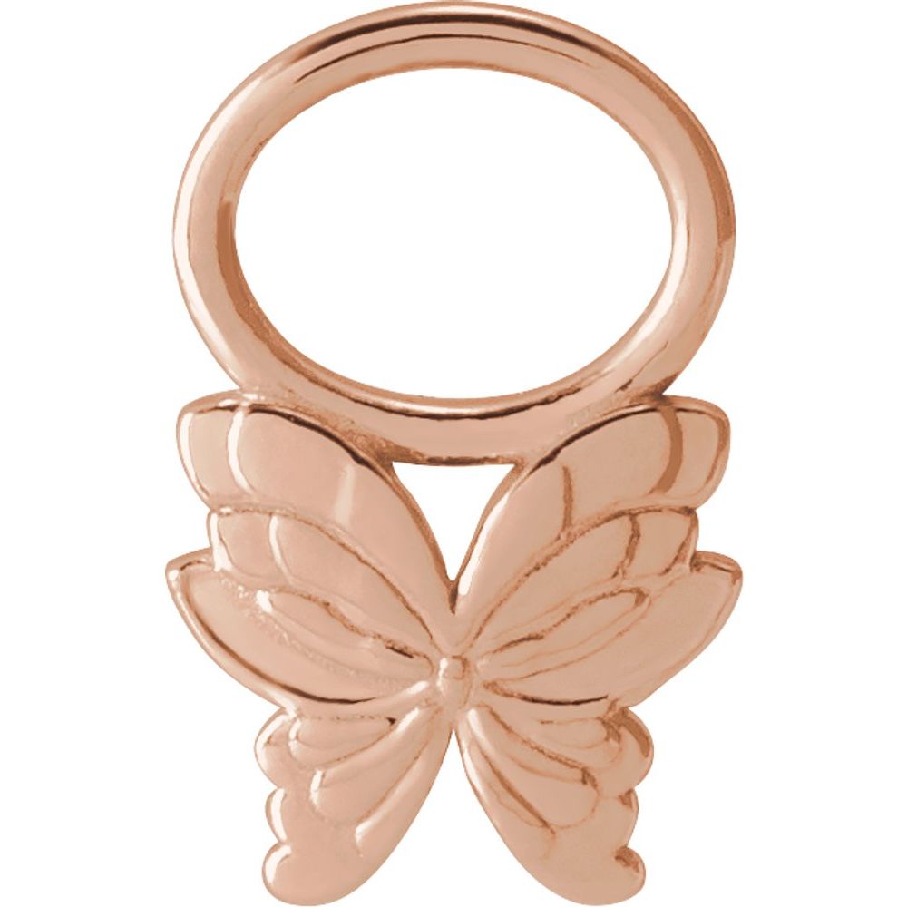 14K Rose 4.5 mm Butterfly Hoop Dangle