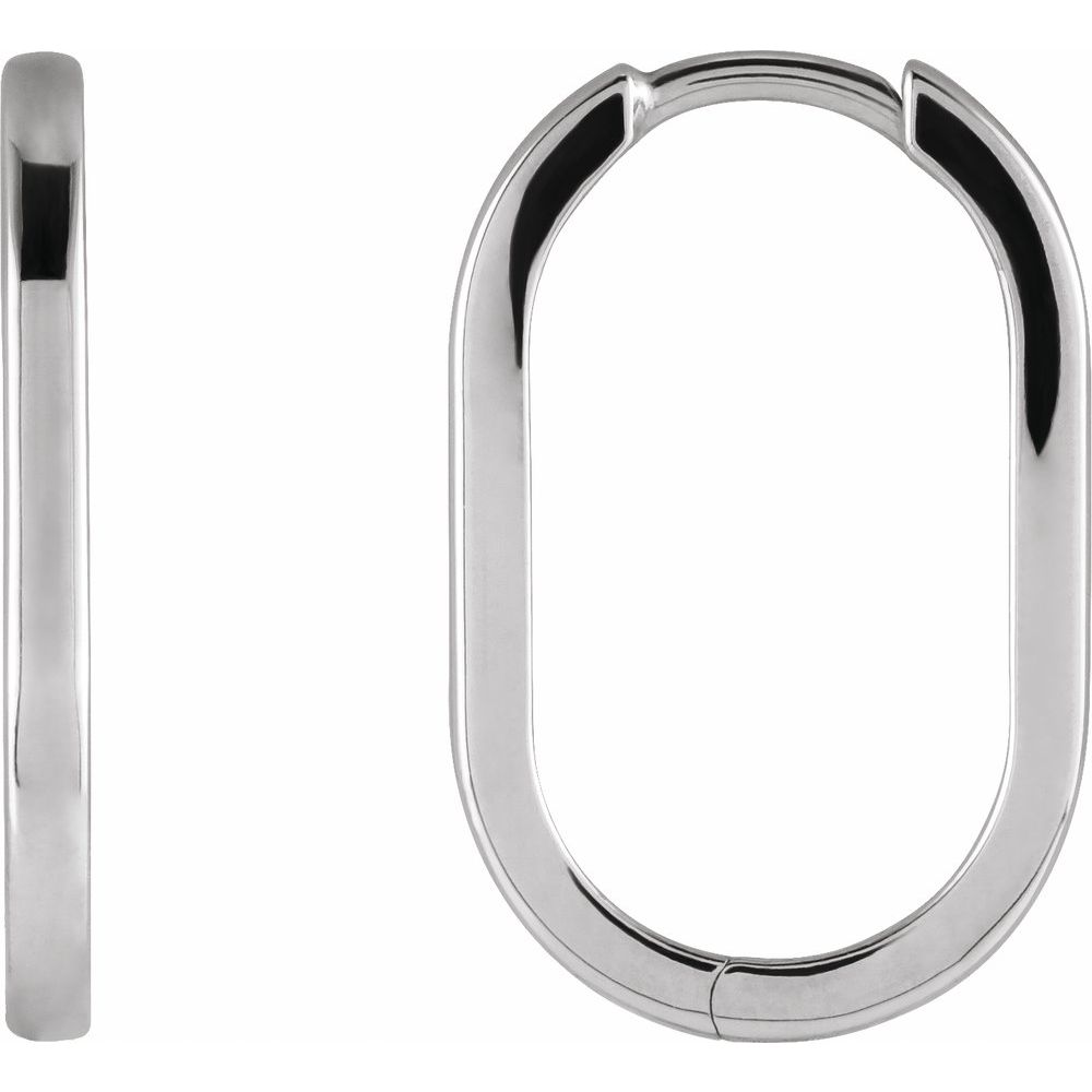 Sterling Silver 20 mm Elongated Oval Huggie Hoop Earrings