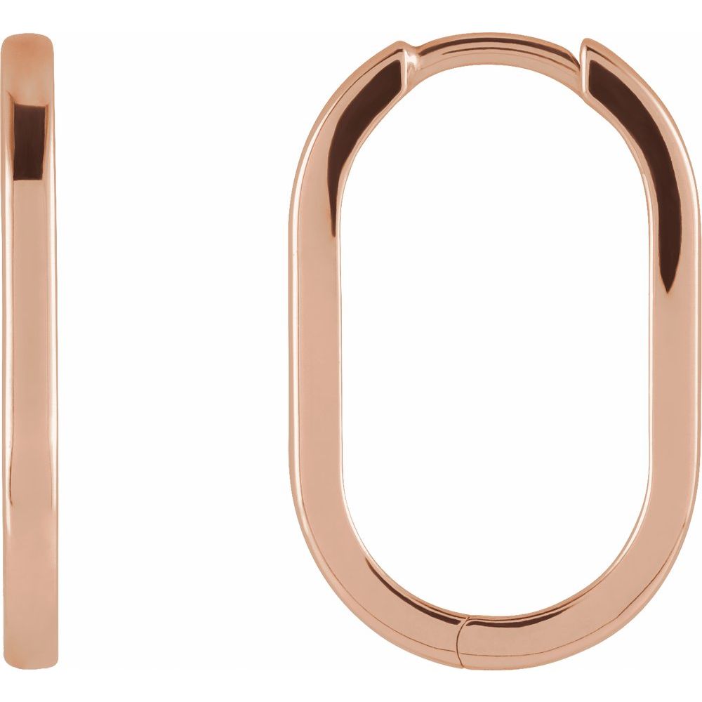 14K Rose 20 mm Elongated Oval Huggie Hoop Earrings